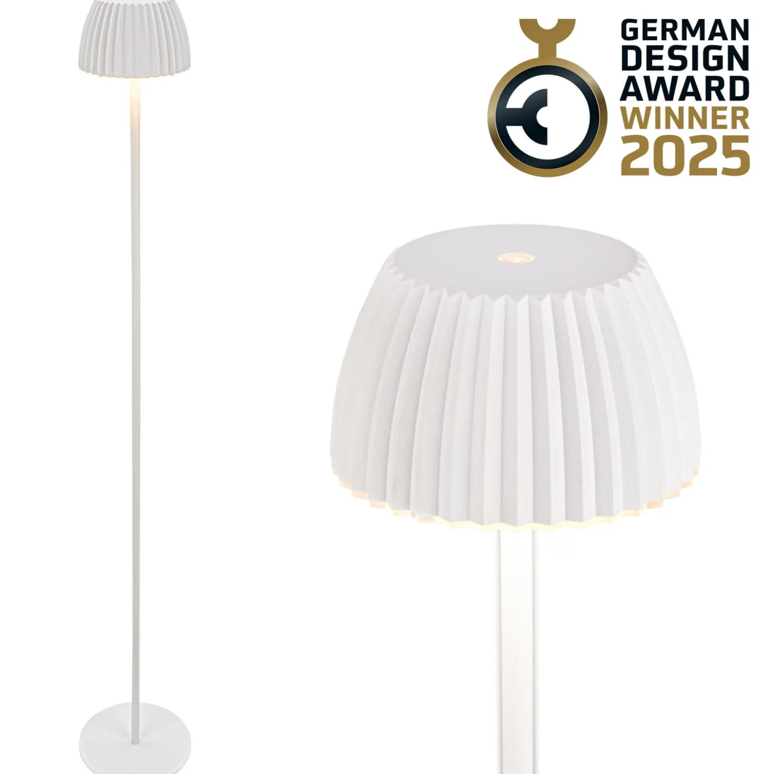 LED-Akku-Stehlampe Brilo unplugged Riffle, weiß, Touchdimmer