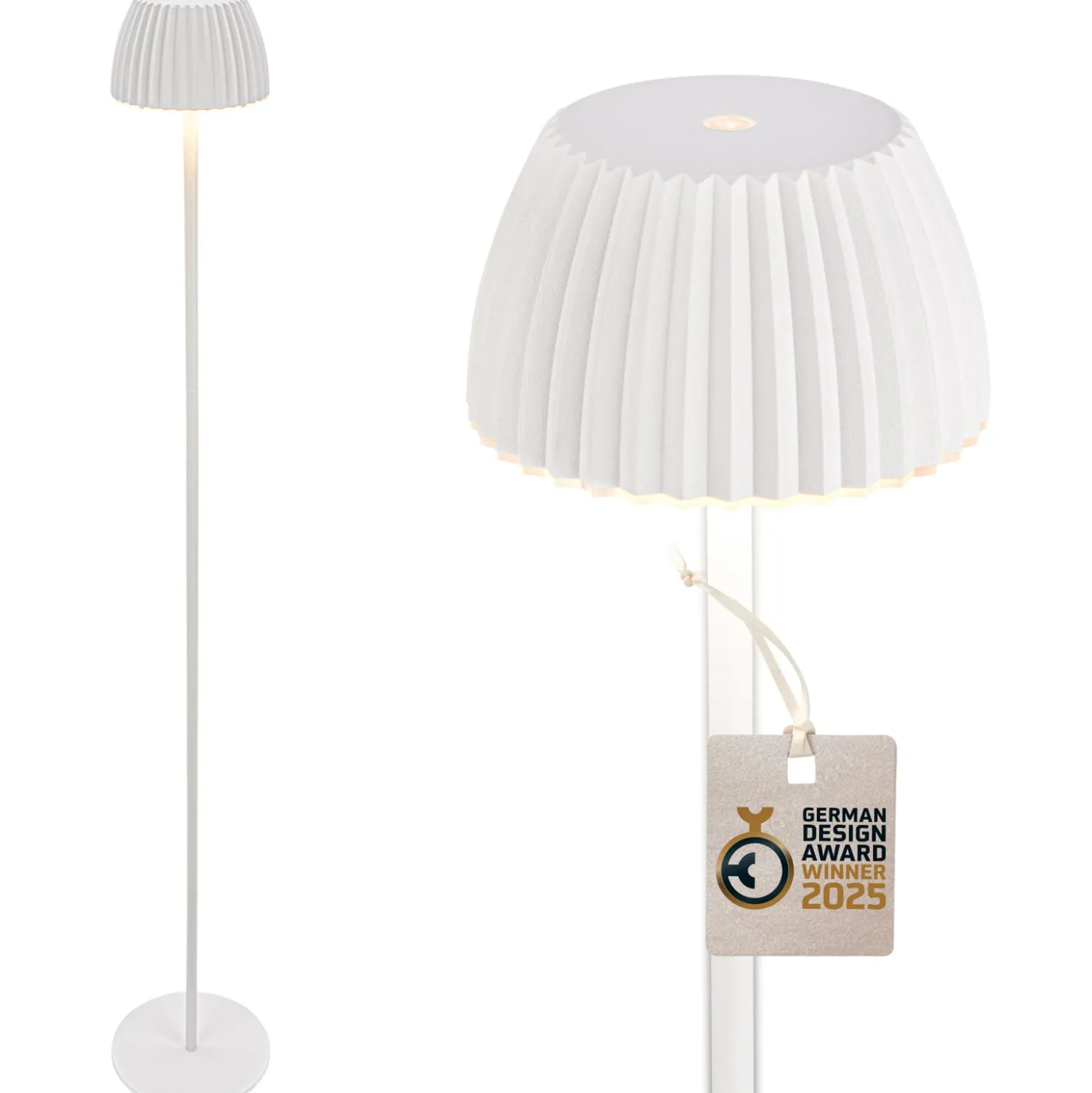 LED-Akku-Stehlampe Brilo unplugged Riffle, weiß, Touchdimmer