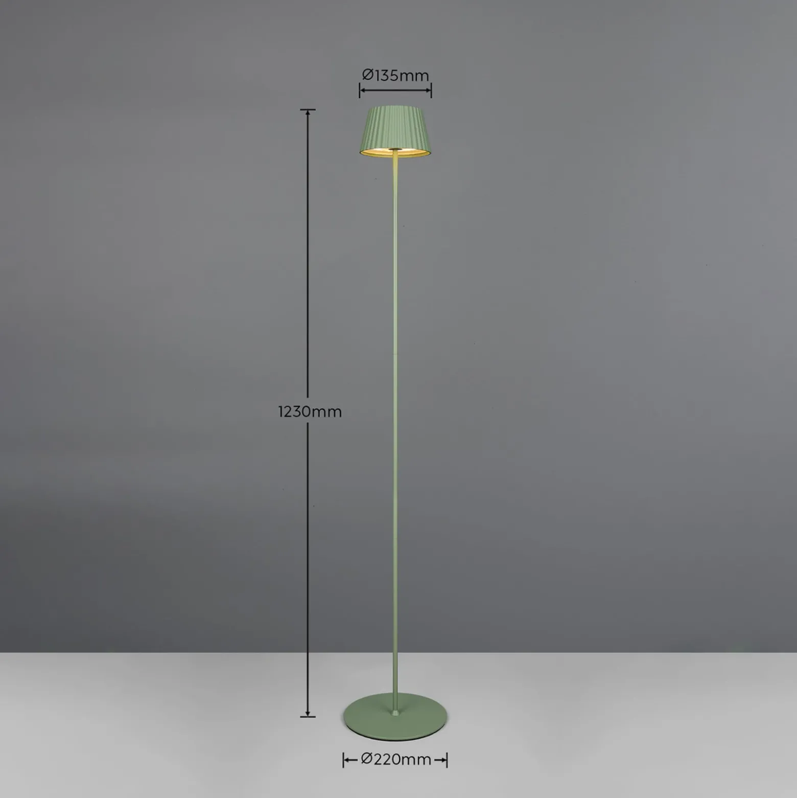 LED-Akku-Stehlampe Suarez, grün, Höhe 123 cm, Metall