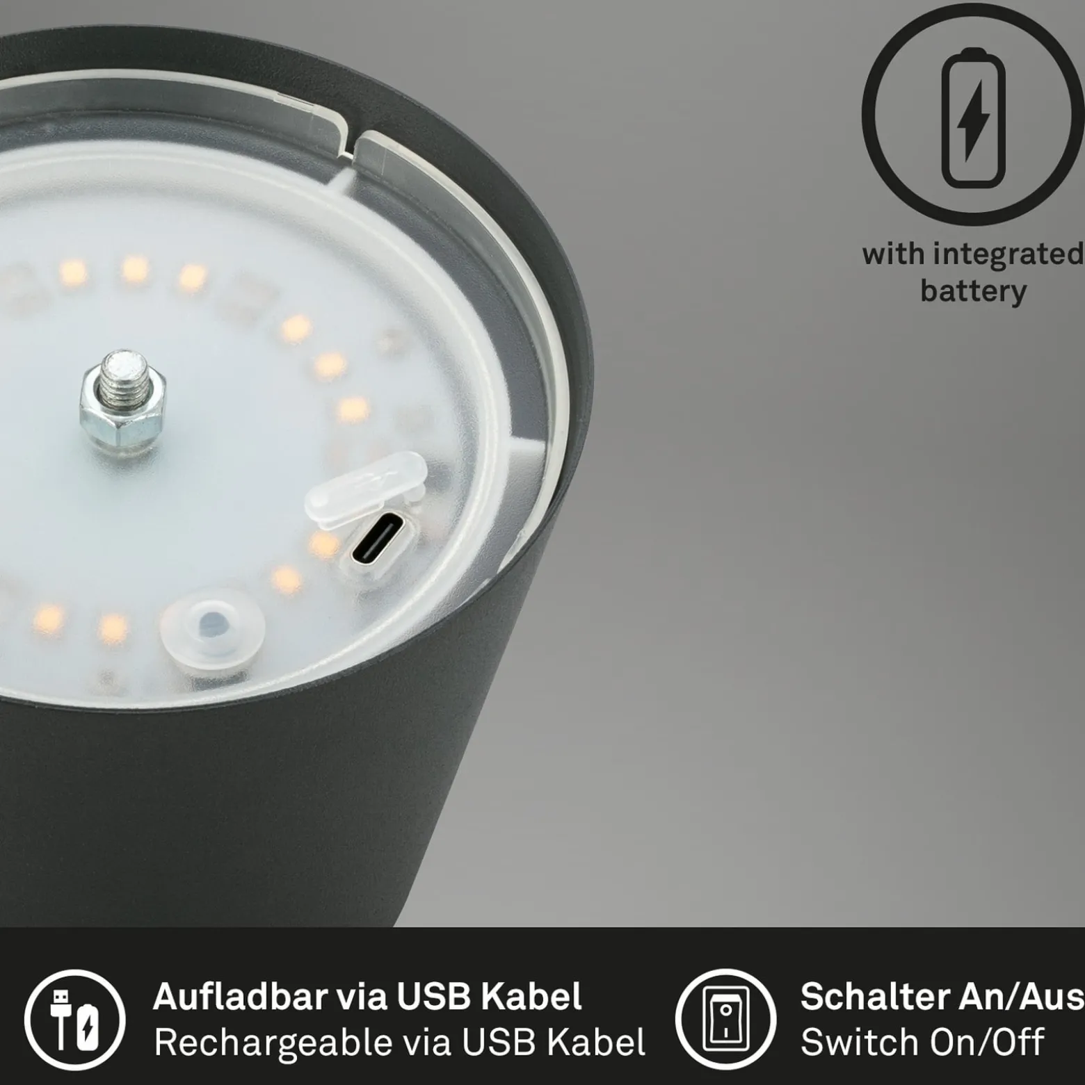 LED-Akku-Tischlampe 7508015, anthrazit 2.700 K IP44 Touchdim