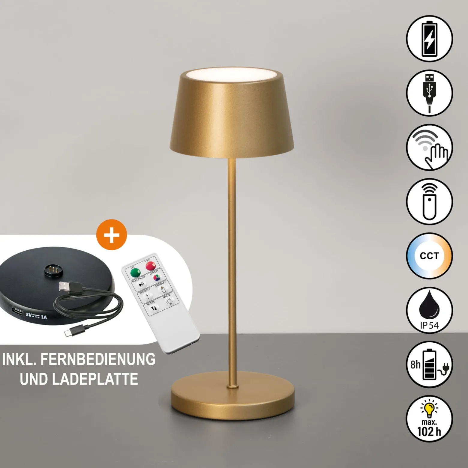 LED-Akku-Tischlampe Asena Pro bronzefarben 30 cm Metall IP54