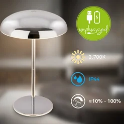 LED-Akku-Tischlampe Brilo unplugged Caxa 30 cm, chrom
