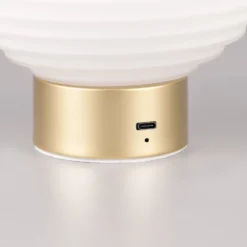 LED-Akku-Tischlampe Earl, messing/opal, Höhe 14,5 cm, Glas