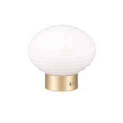LED-Akku-Tischlampe Earl, messing/opal, Höhe 14,5 cm, Glas
