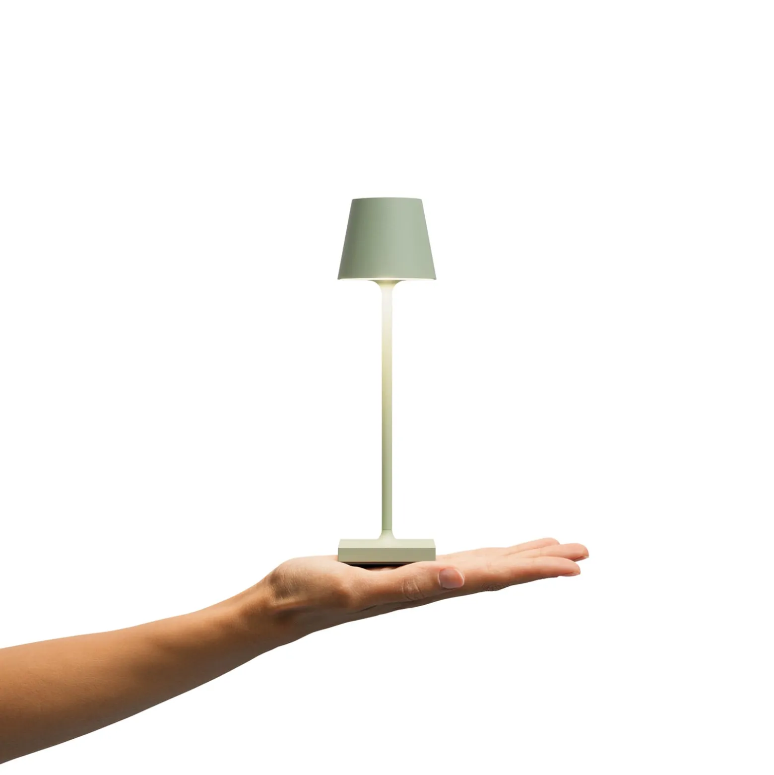 LED-Akkutischlampe Nuindie pocket, salbeigrün, IP54, dimmbar