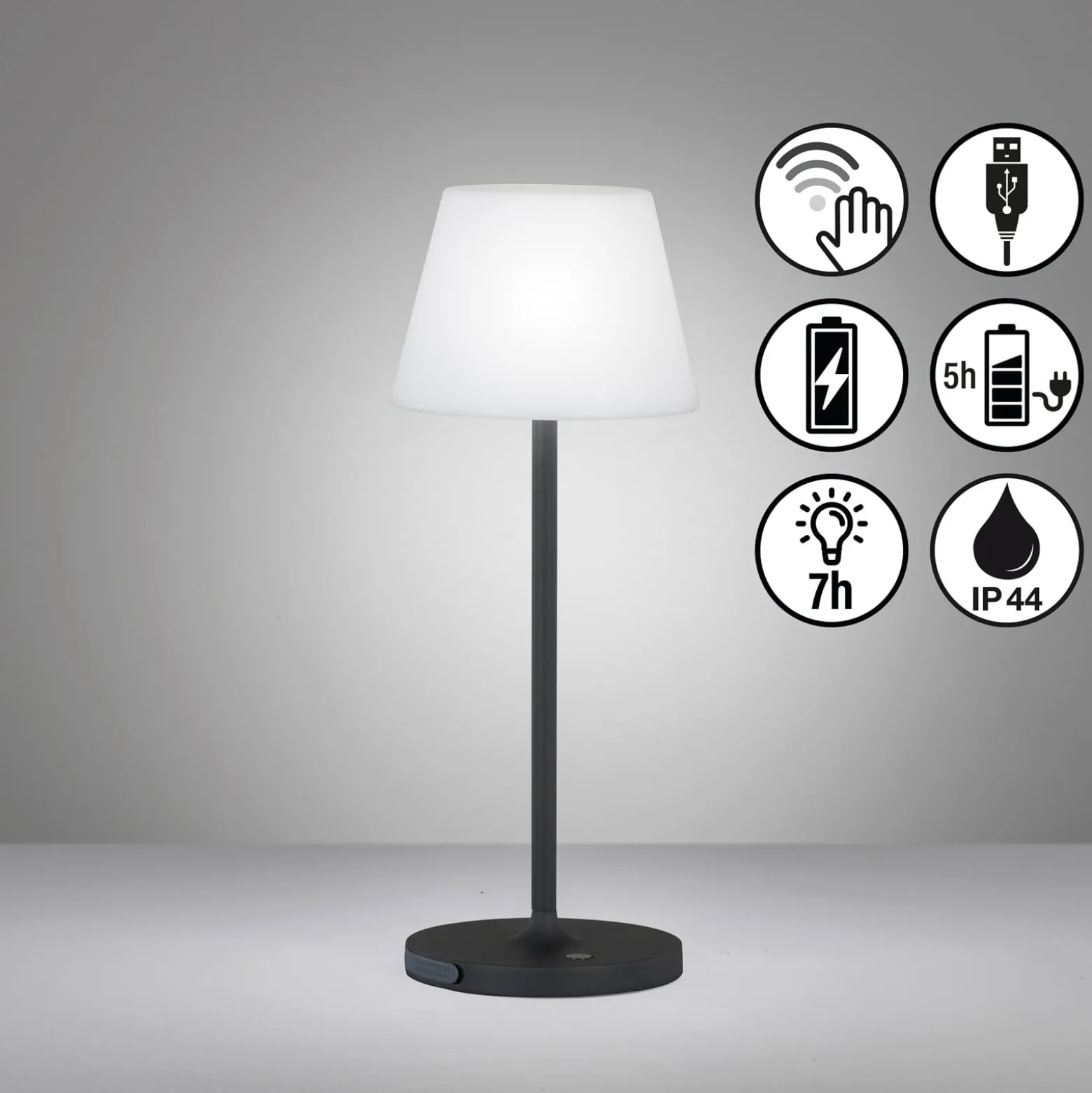 LED-Akku-Tischleuchte Flus, schwarz/weiß