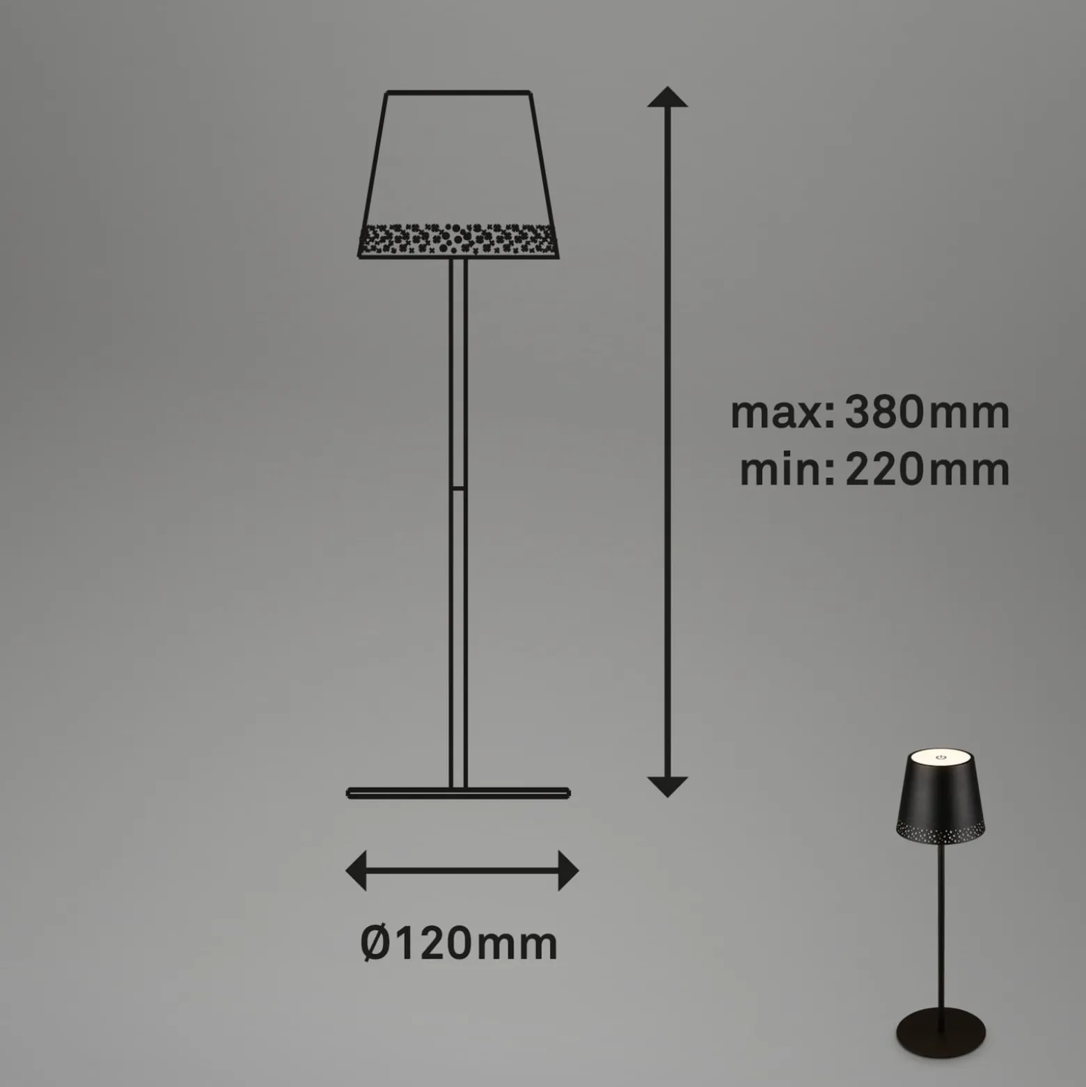 LED-Akku-Tischleuchte Kiki, schwarz, IP44, 3.000K