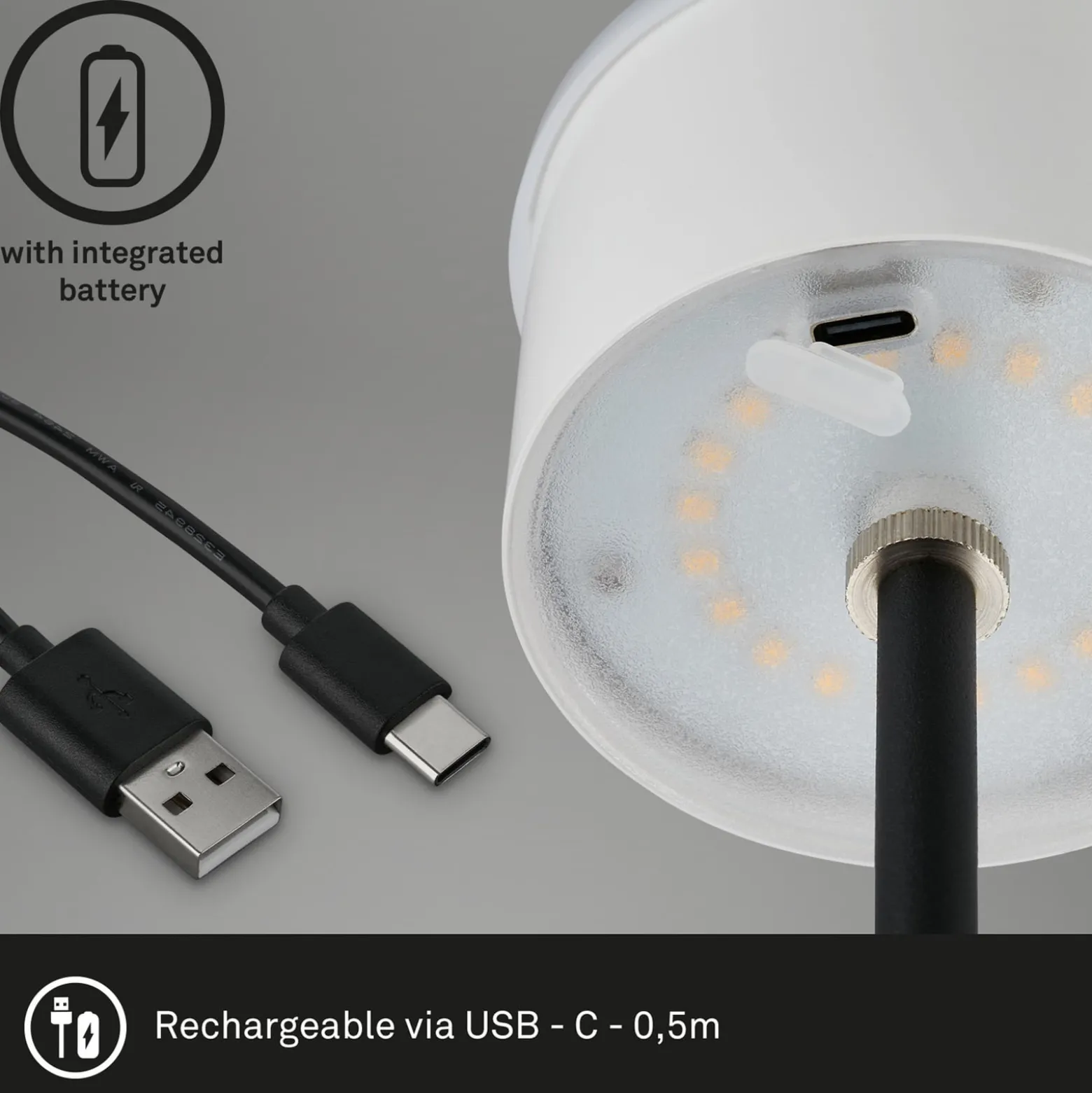 LED-Akku-Tischleuchte Kiki, schwarz, IP44, 3.000K