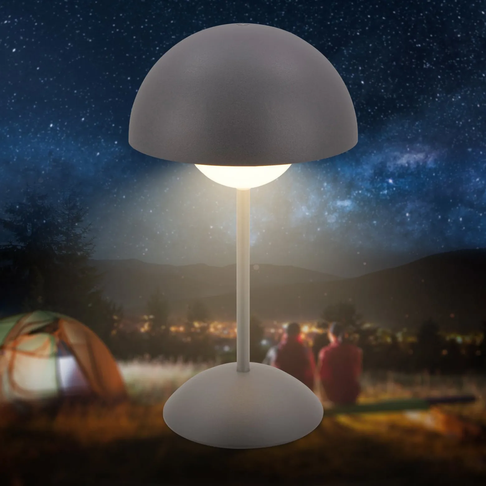 LED-Akku-Tischleuchte Kugle, anthrazit, Metall, IP44, dim.