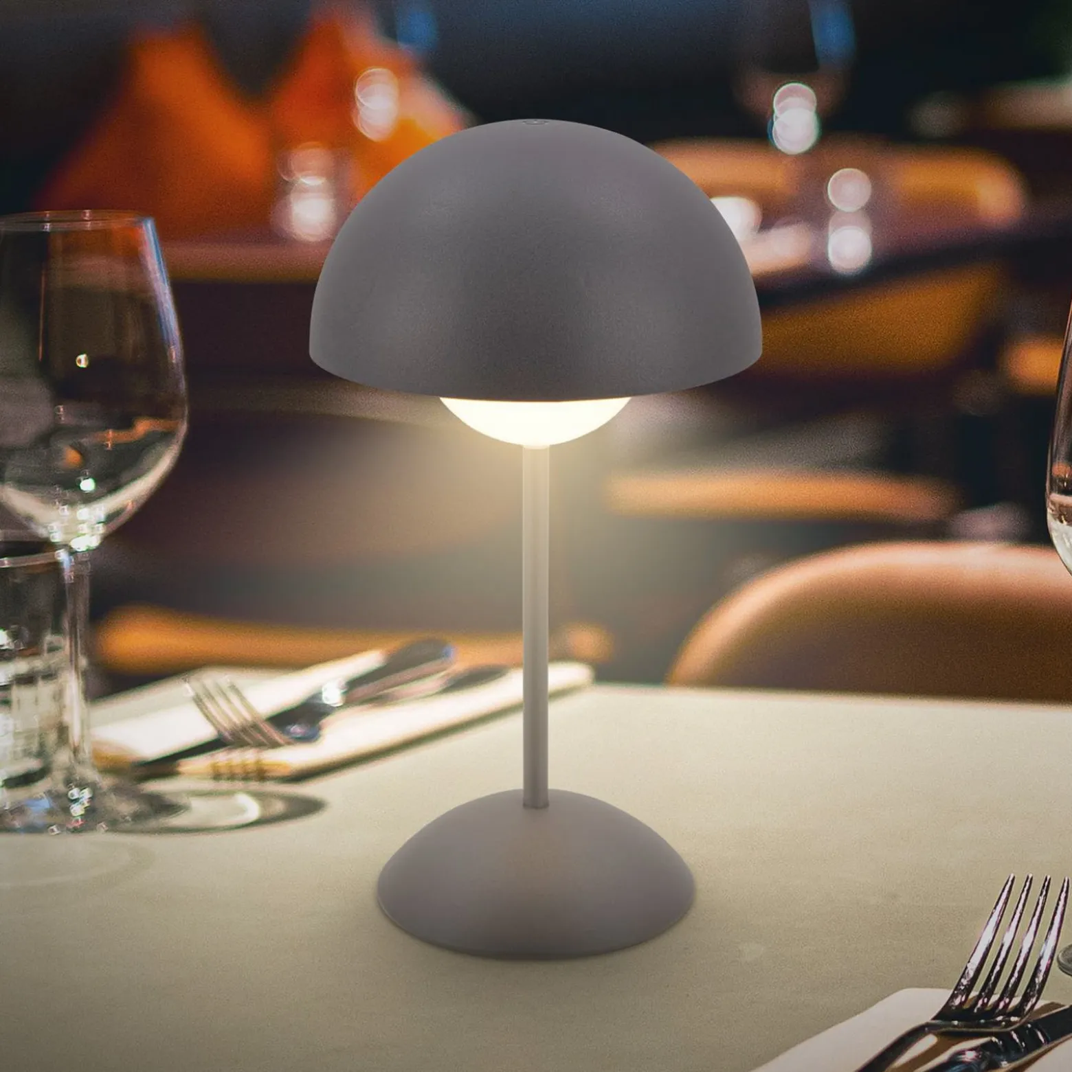 LED-Akku-Tischleuchte Kugle, anthrazit, Metall, IP44, dim.