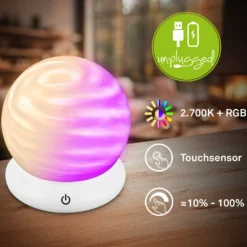 LED-Akku-Tischleuchte LUSTRO, weiß, Ø 15 cm, RGBW, touchdim