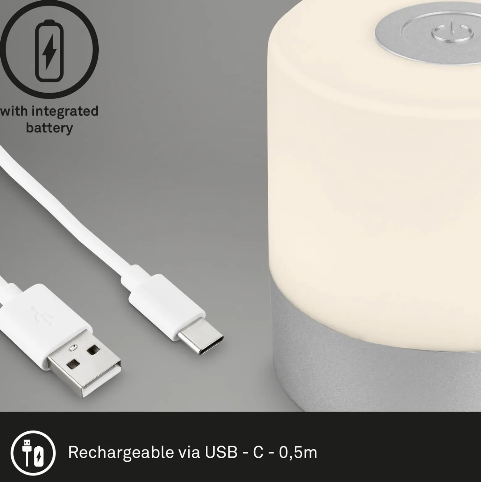 LED-Akku-Tischleuchte Smal, chromfarben, 2.700K, dimmbar