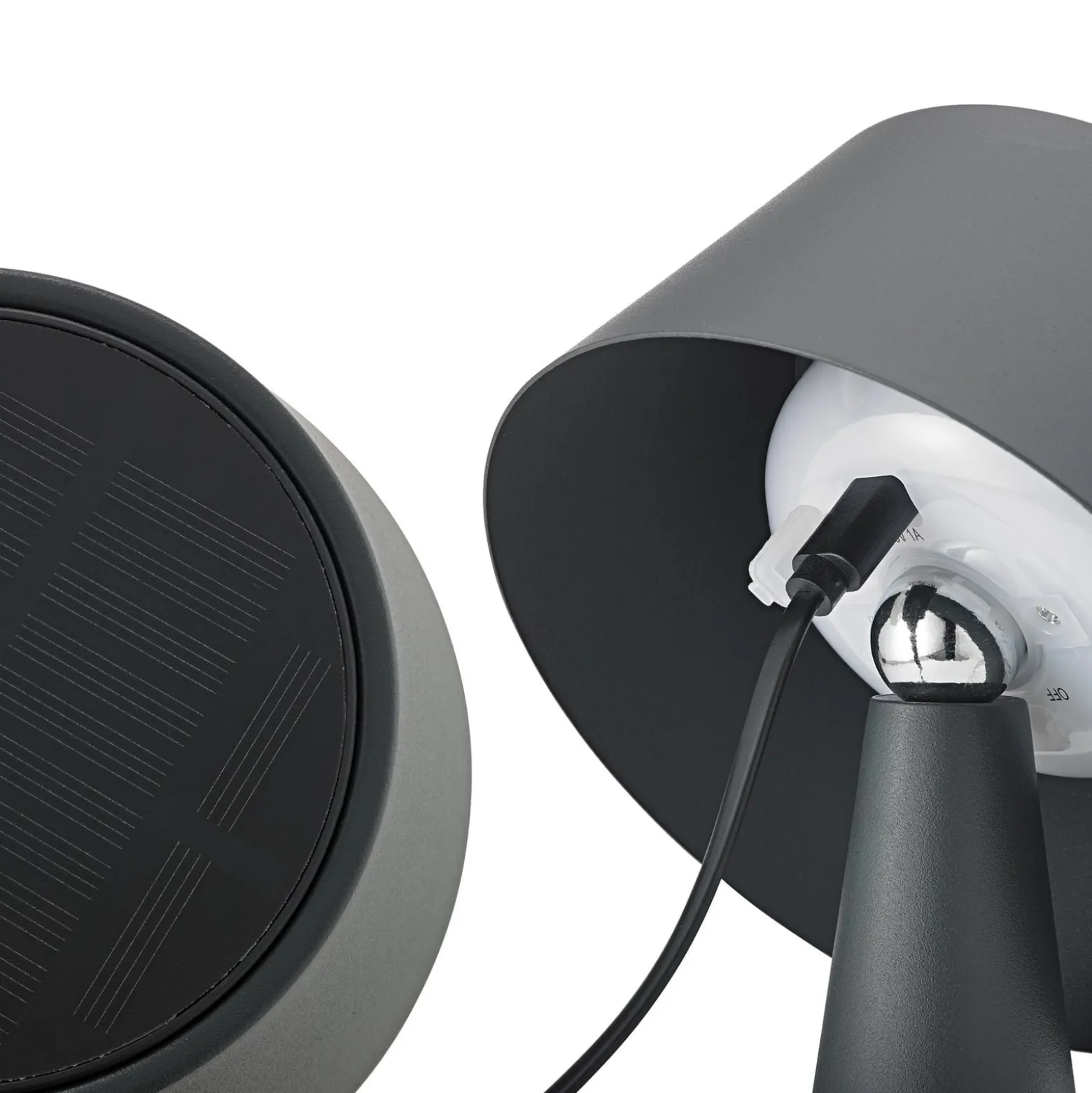 LED-Akku-Tischleuchte Solino, graphit, Solar/USB, 26 cm IP44