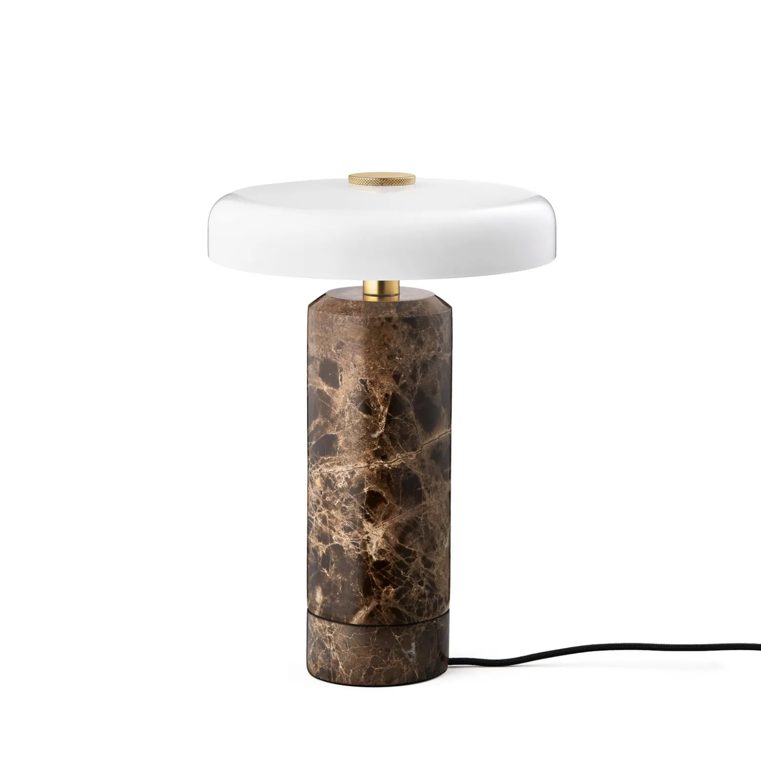 LED-Akkutischleuchte Trip, braun / weiß, Marmor, Glas, IP44