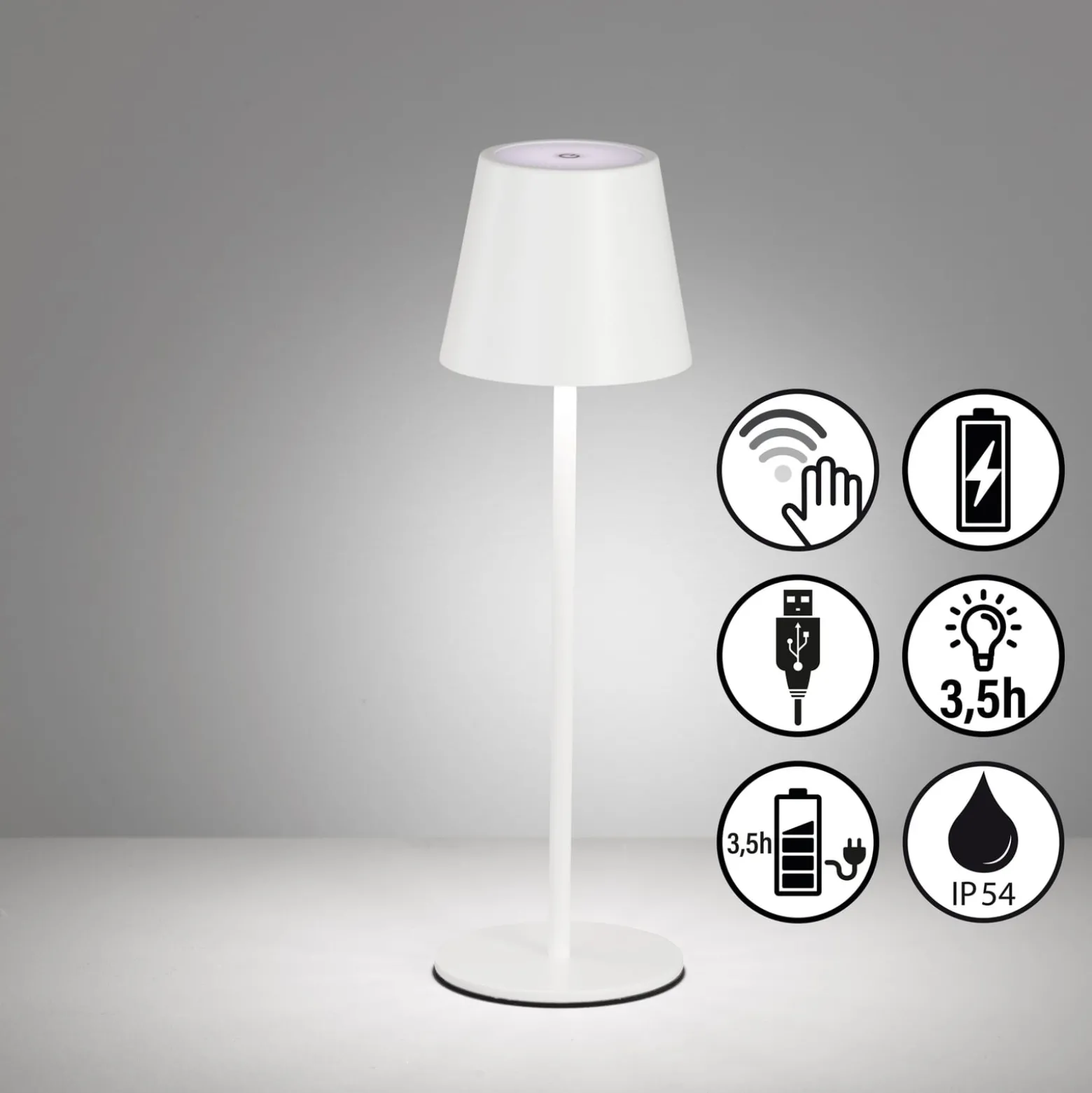 LED-Akku-Tischleuchte Viletto, weiß, IP54