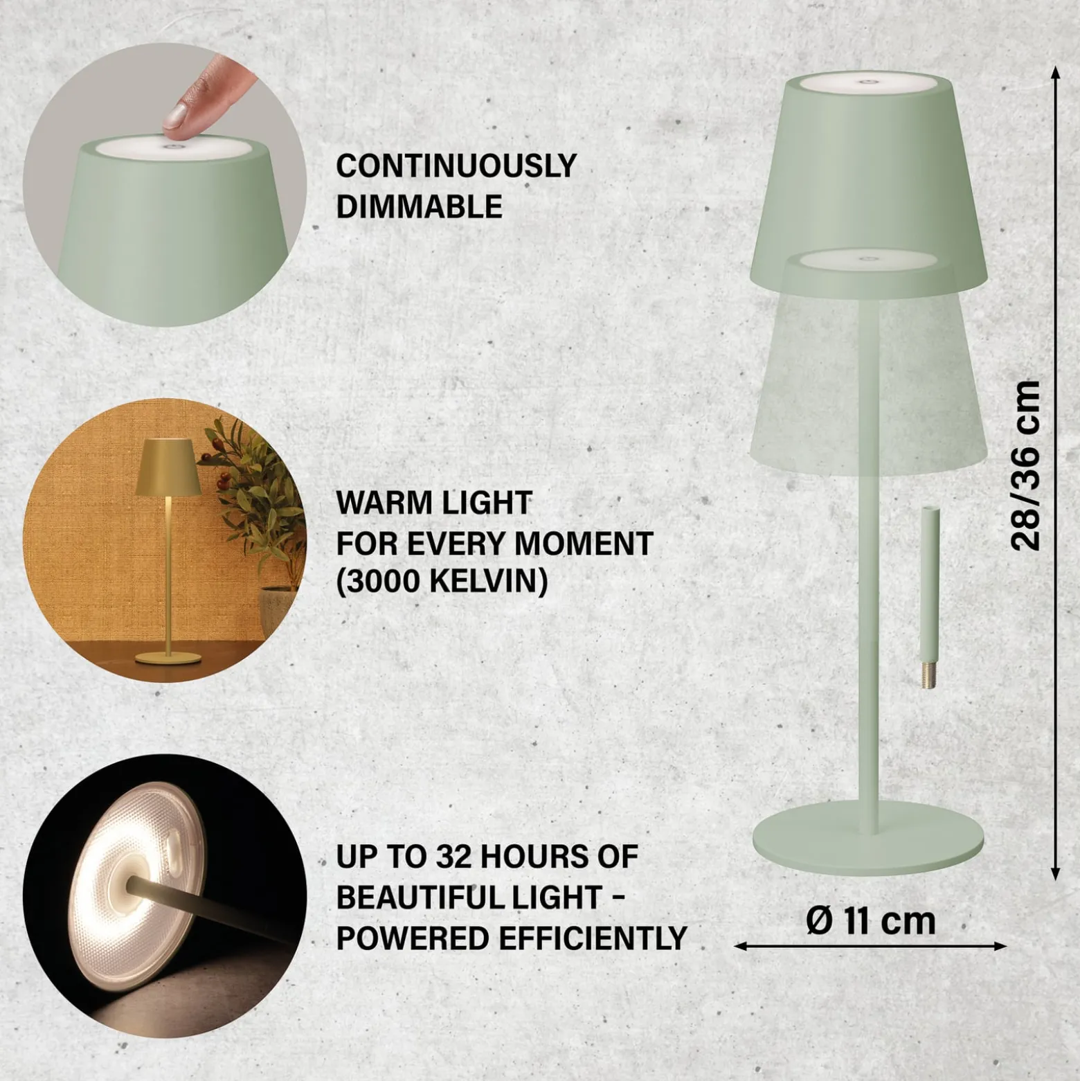 LED-Akku-Tischleuchte Viletto, salbeigrün, IP54