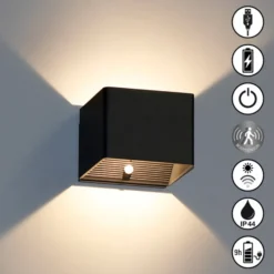 LED-Akku-Wandlampe Magnetic, schwarz, USB, Bewegungsmelder