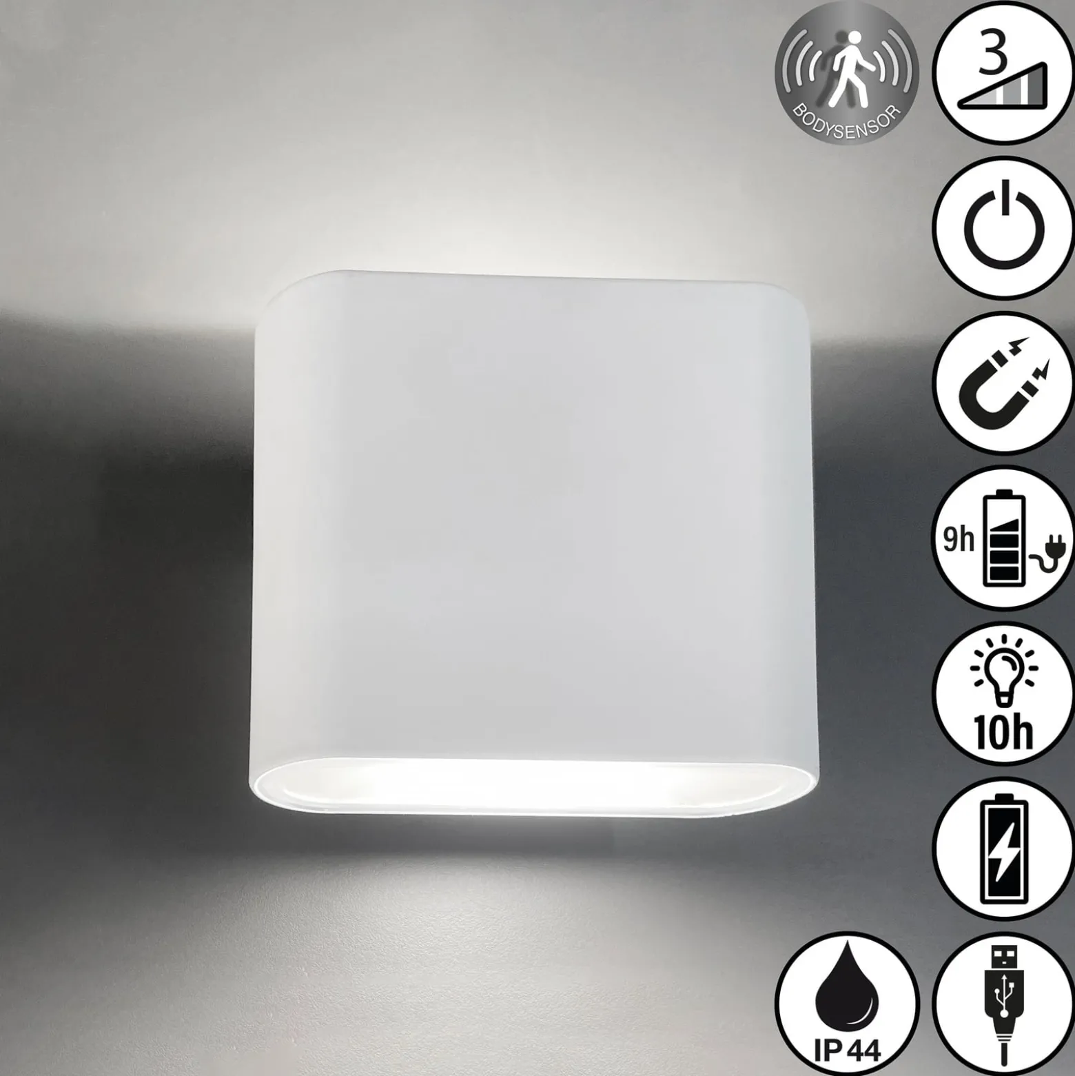 LED-Akkuwandlampe Magnetic, weiß, up & down, Breite 10 cm