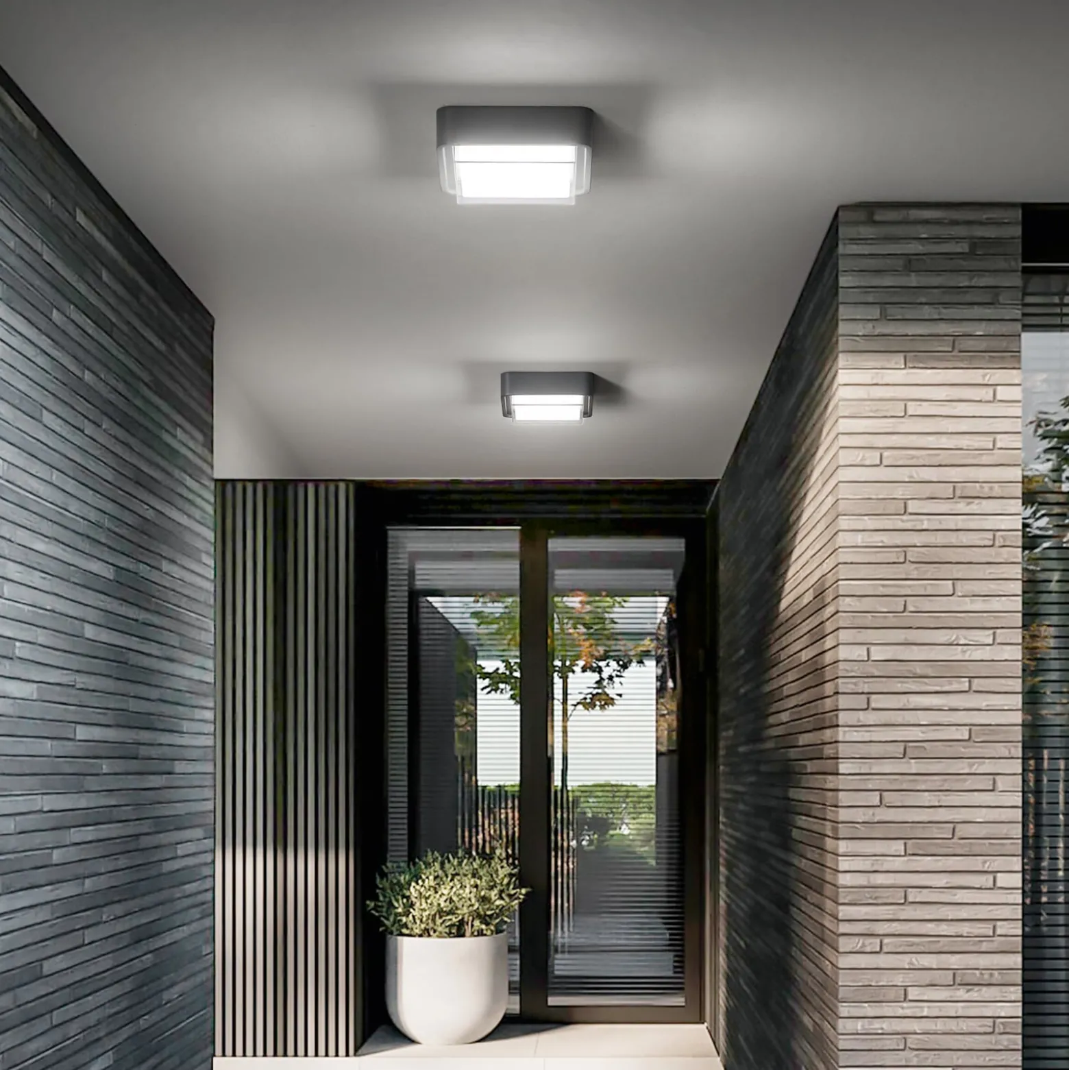 LED-Außendeckenleuchte Diuk, dunkelgrau, Metall, IP65