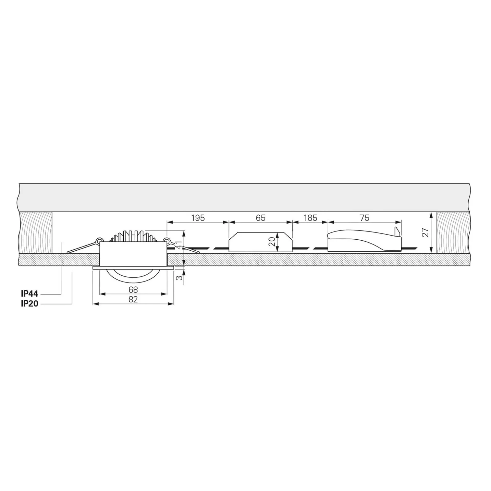 LED-Deckeneinbauleuchte Dione, IP44, 4.000 K, schwarz, dim