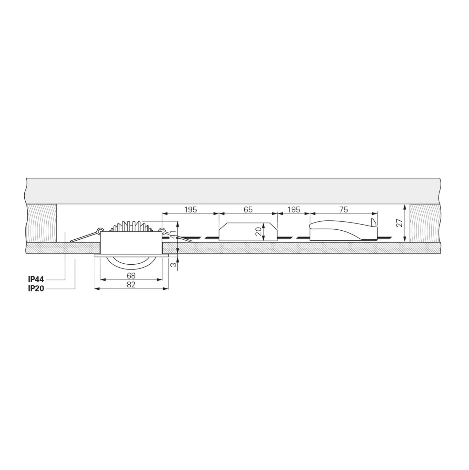 LED-Deckeneinbauleuchte Dione, IP44, 2.700 K, nickel, dim