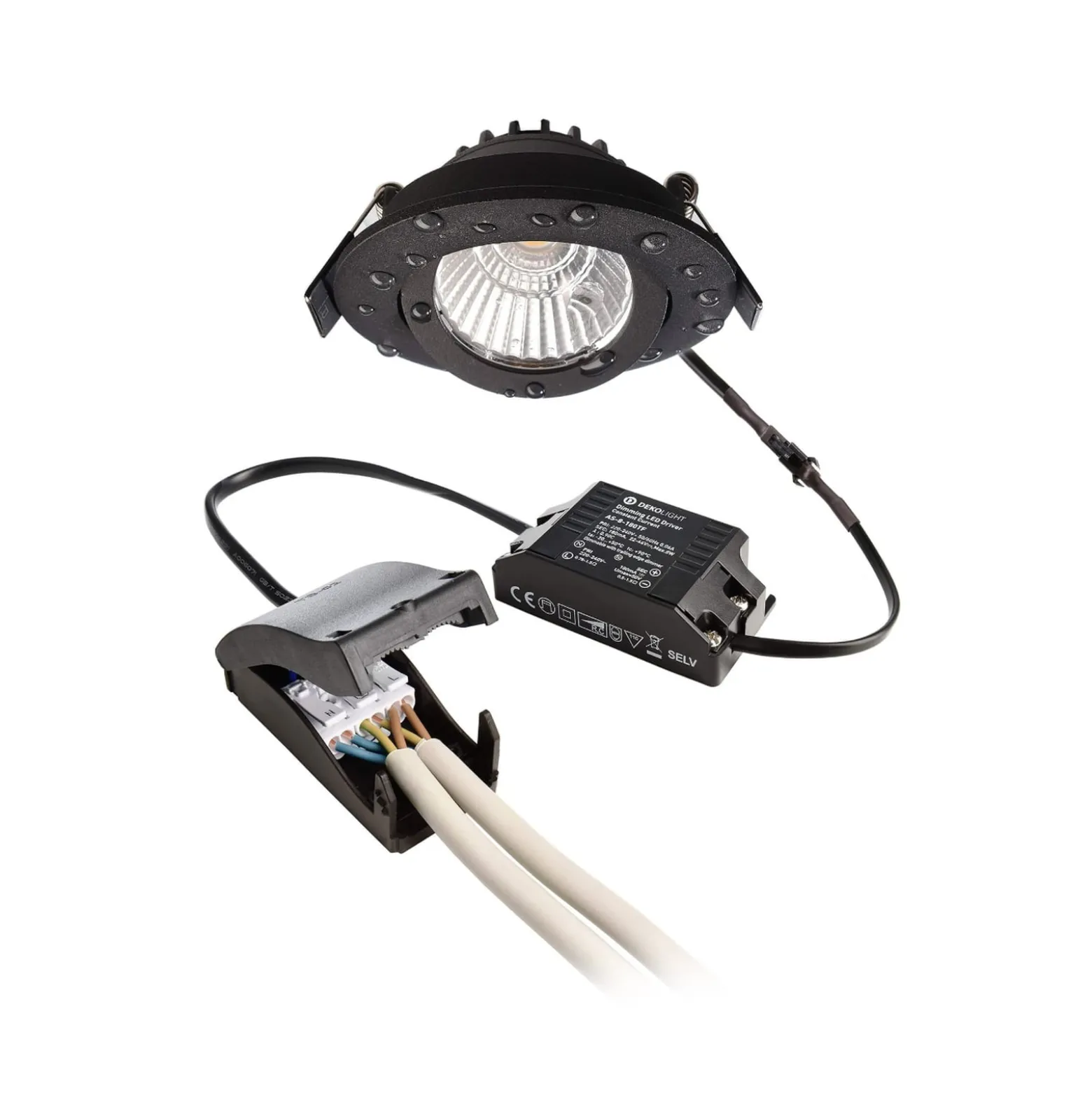 LED-Deckeneinbauleuchte Dione, IP44, 3.000 K, schwarz, dim