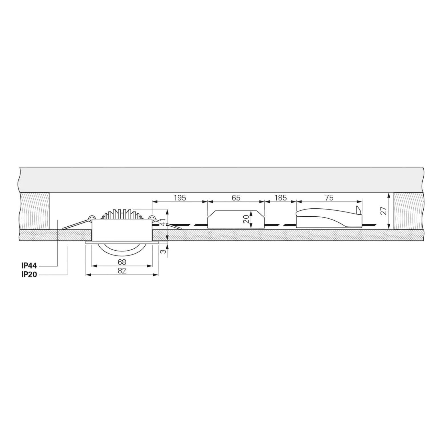 LED-Deckeneinbauleuchte Dione, IP44, 3.000 K, nickel, dim