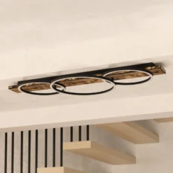LED-Deckenlampe Boyal, schwarz, Länge 101 cm, Holz, 3-flg.