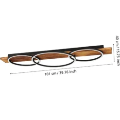 LED-Deckenlampe Boyal, schwarz, Länge 101 cm, Holz, 3-flg.