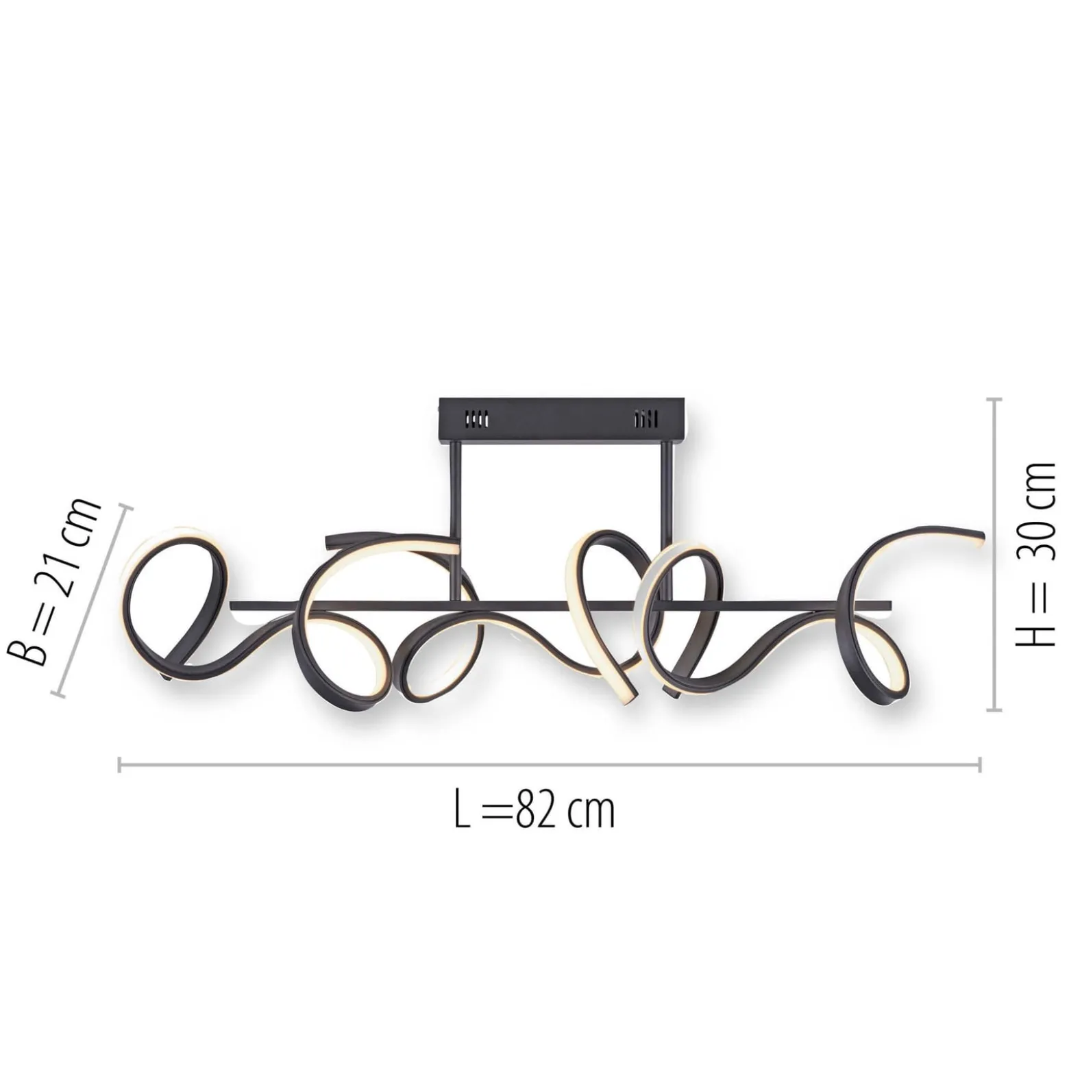 LED-Deckenlampe Curls, schwarz, Metall, 82 cm lang, dimmbar