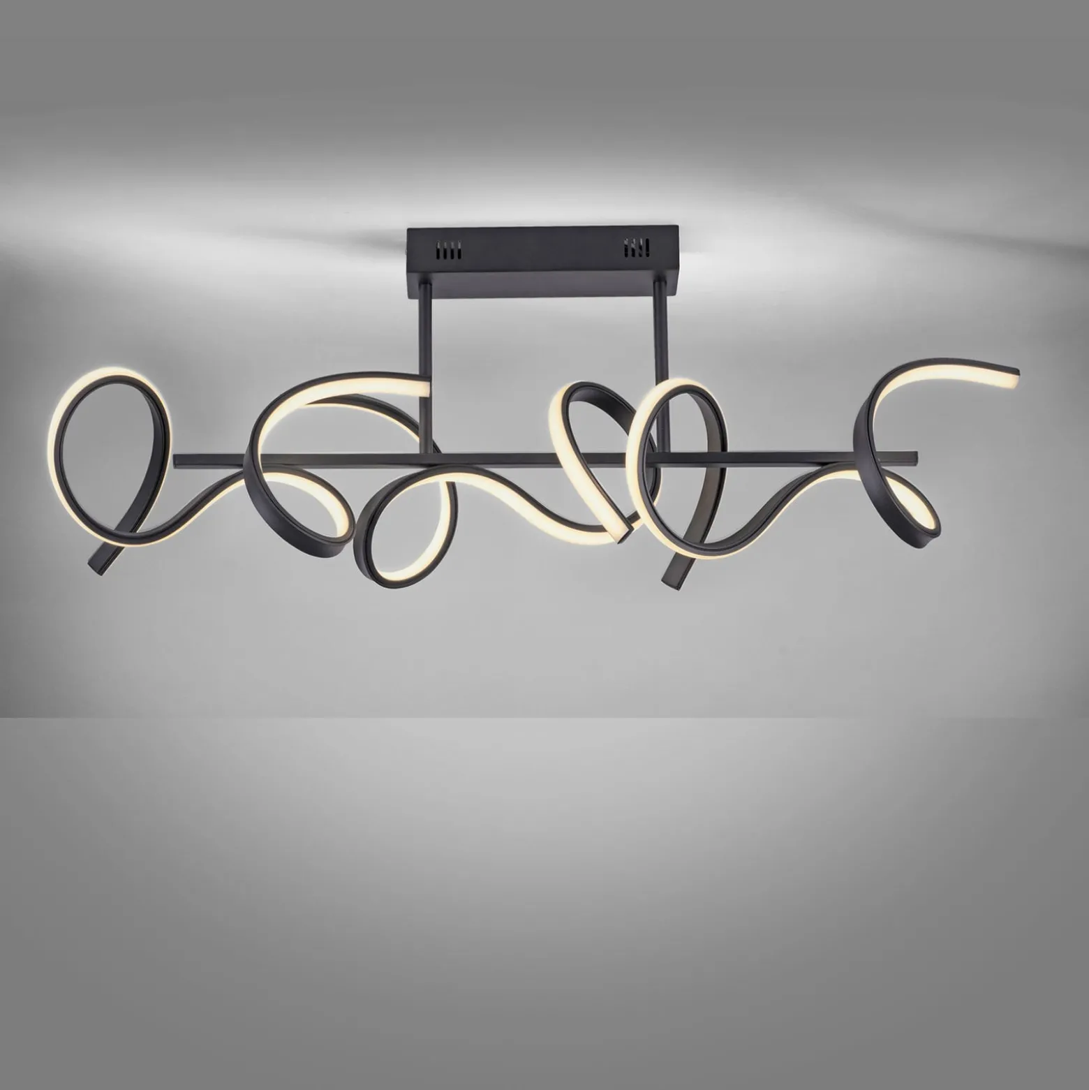 LED-Deckenlampe Curls, schwarz, Metall, 82 cm lang, dimmbar