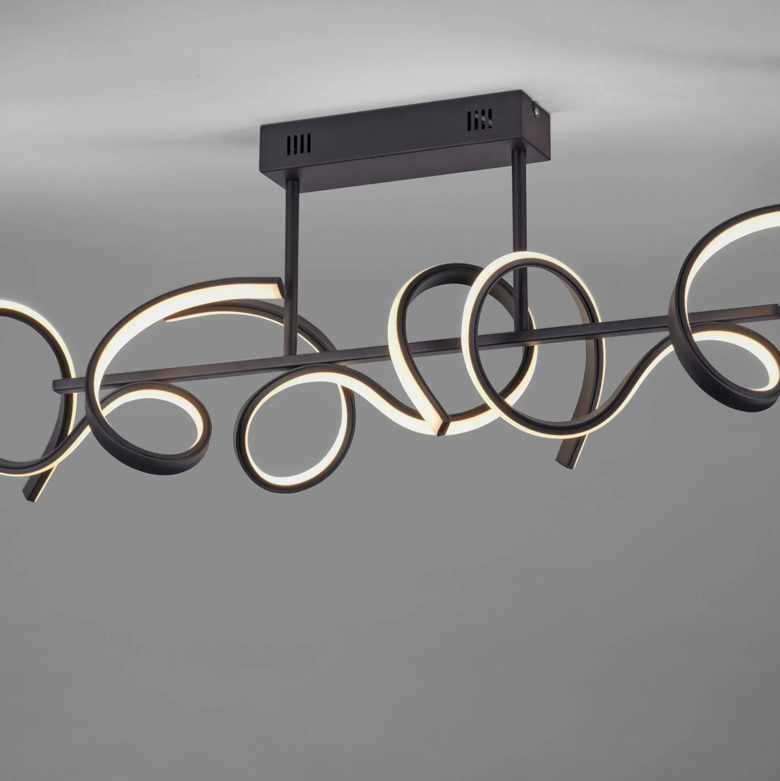 LED-Deckenlampe Curls, schwarz, Metall, 82 cm lang, dimmbar