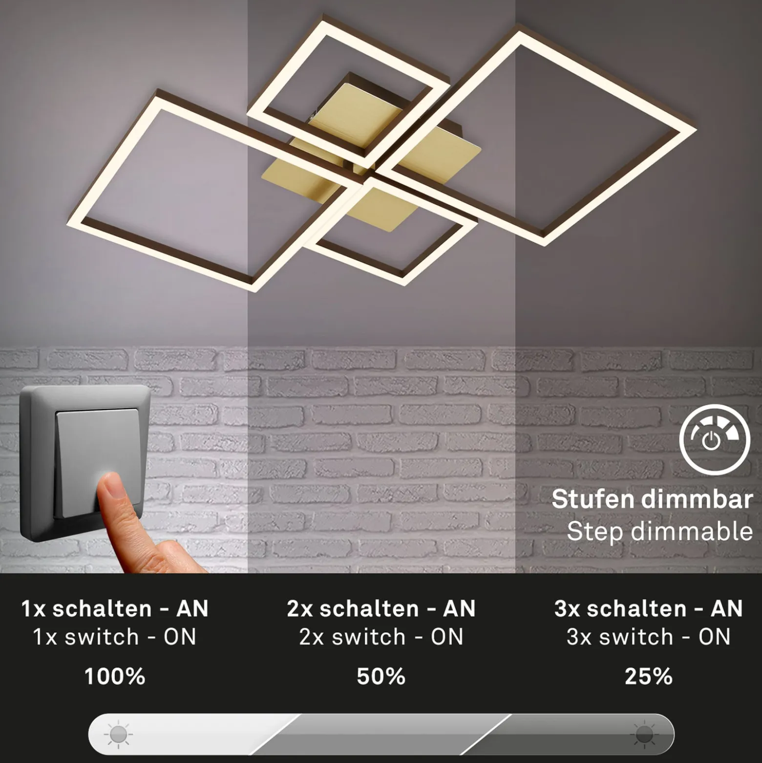 LED-Deckenlampe Frame, gold, dimmbar, 4-flammig