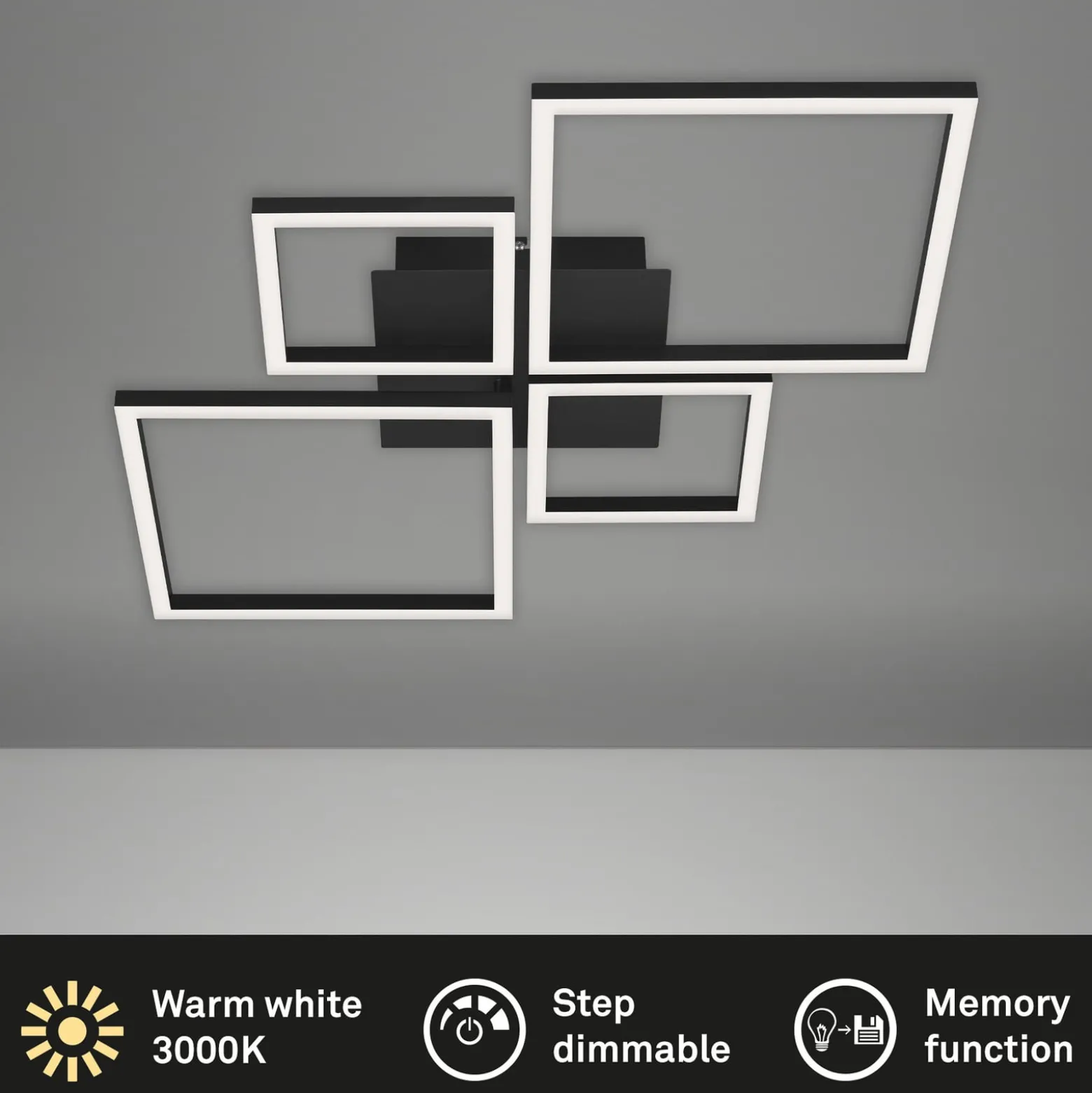 LED-Deckenlampe Frame, Step dim, 4-flammig schwarz