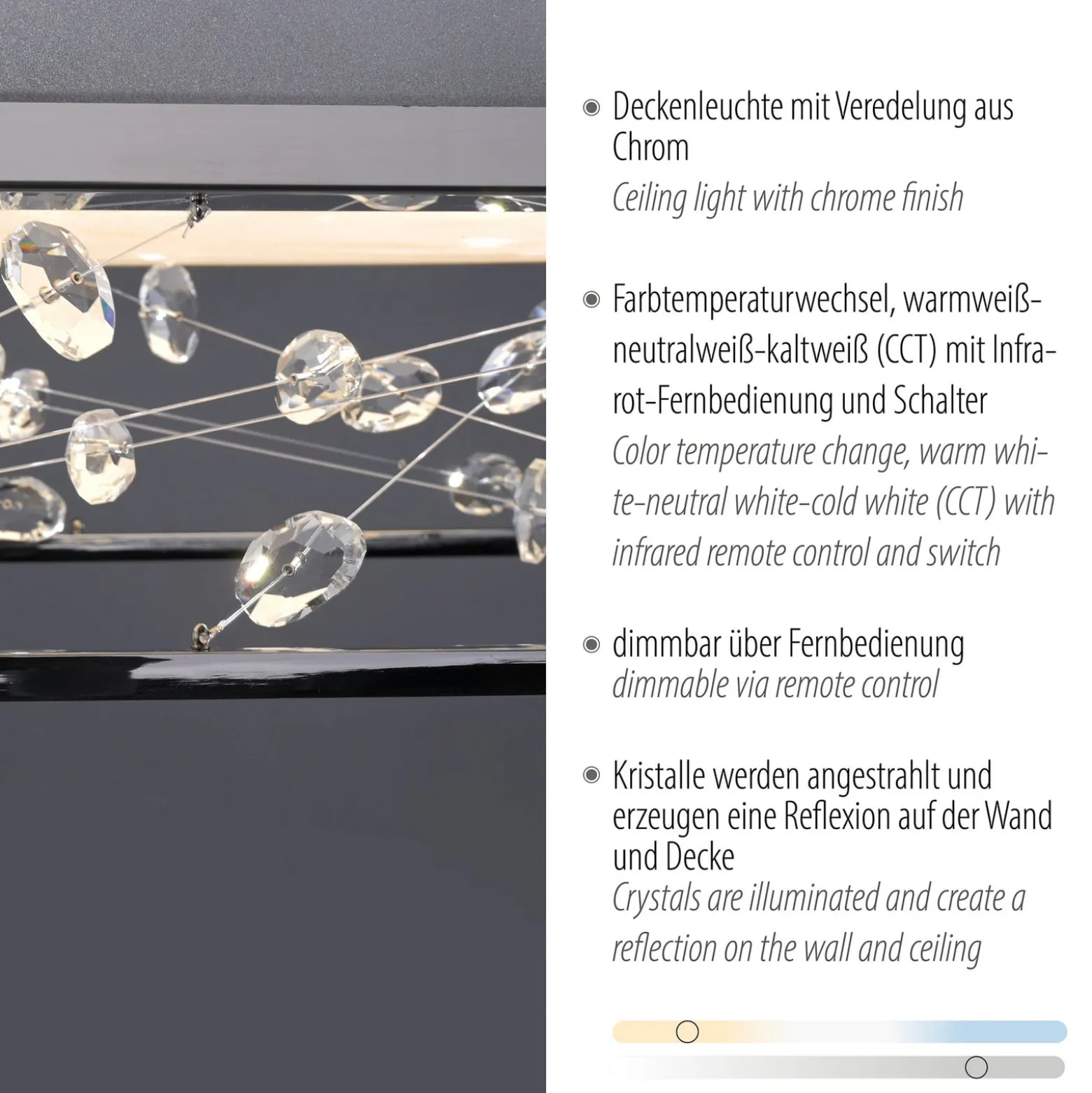 LED-Deckenlampe SKINA, chrom, 40 cm, CCT, dim, Fernbedienung