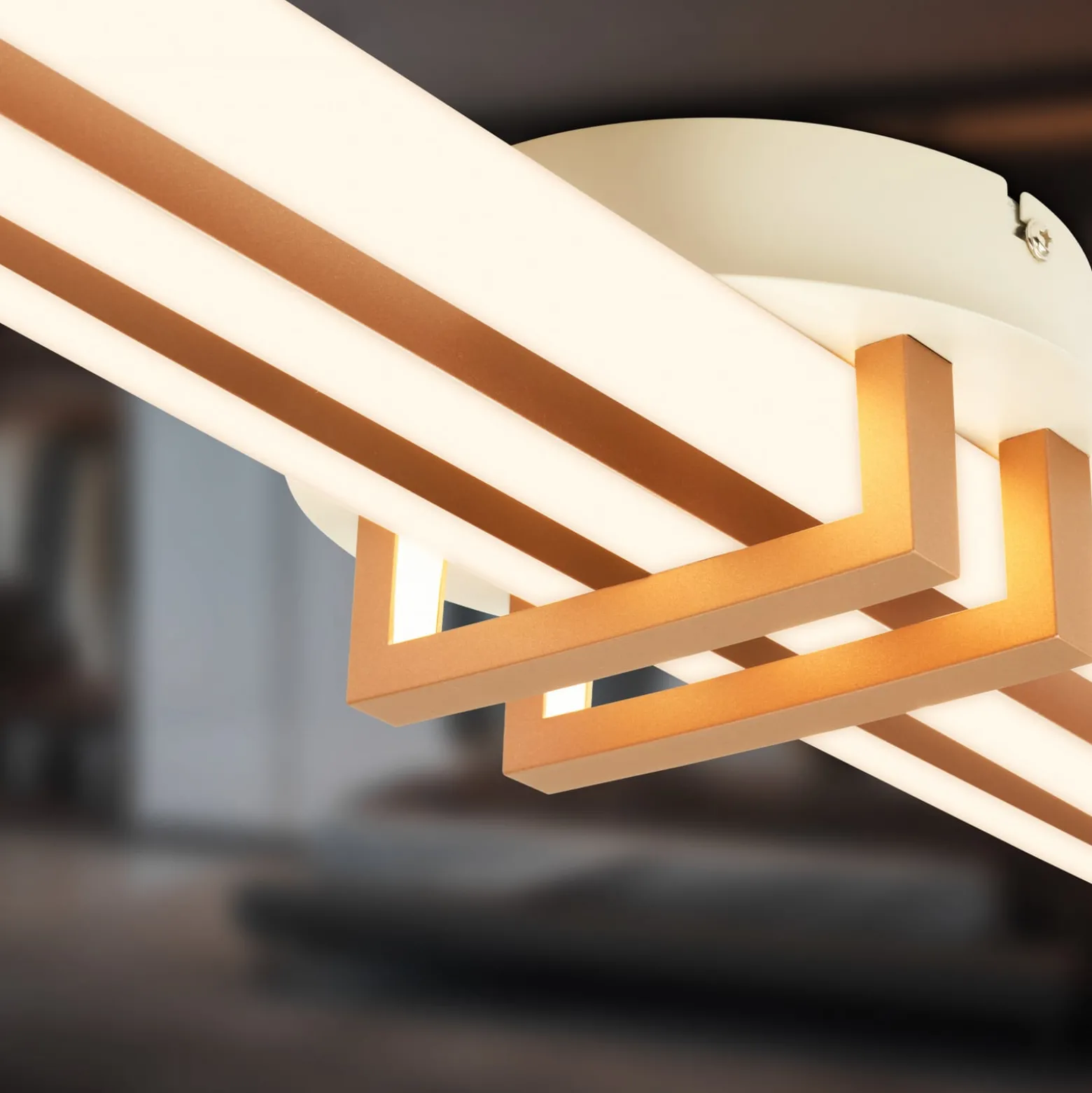 LED-Deckenlampe Tinka, hellgrau/braun, Länge 98 cm