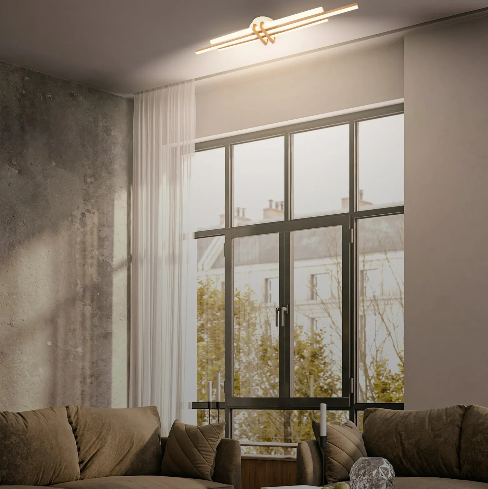 LED-Deckenlampe Tinka, hellgrau/braun, Länge 98 cm