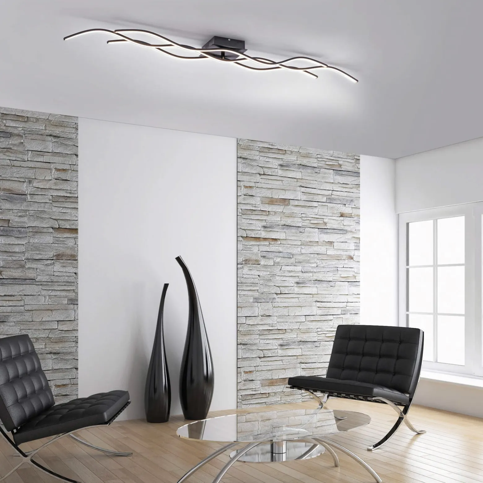 LED-Deckenlampe Wave 3.000K 137,5x16cm schwarz