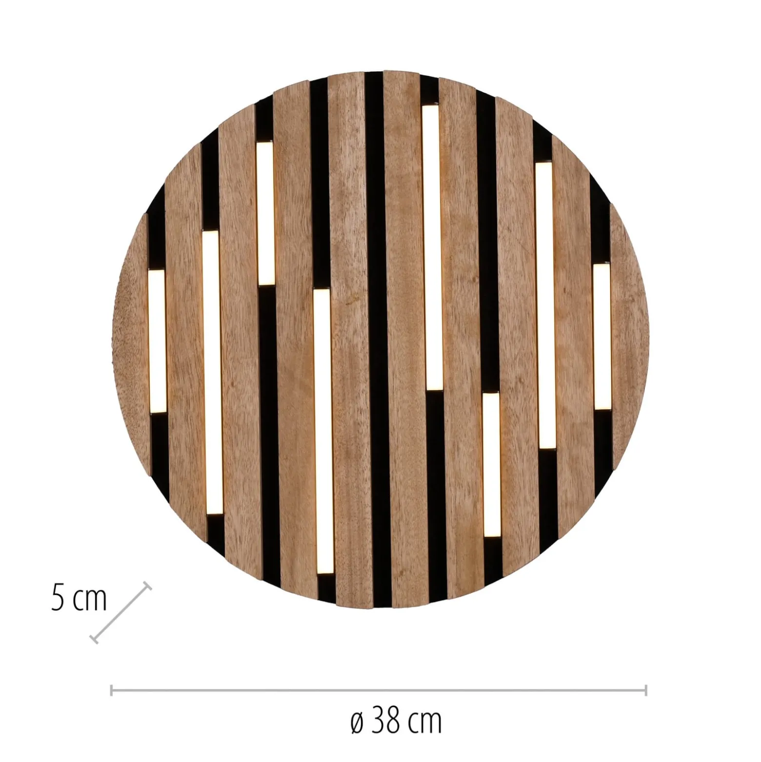 LED-Deckenleuchte Akustik, Ø 38 cm, Holz natur, Metall
