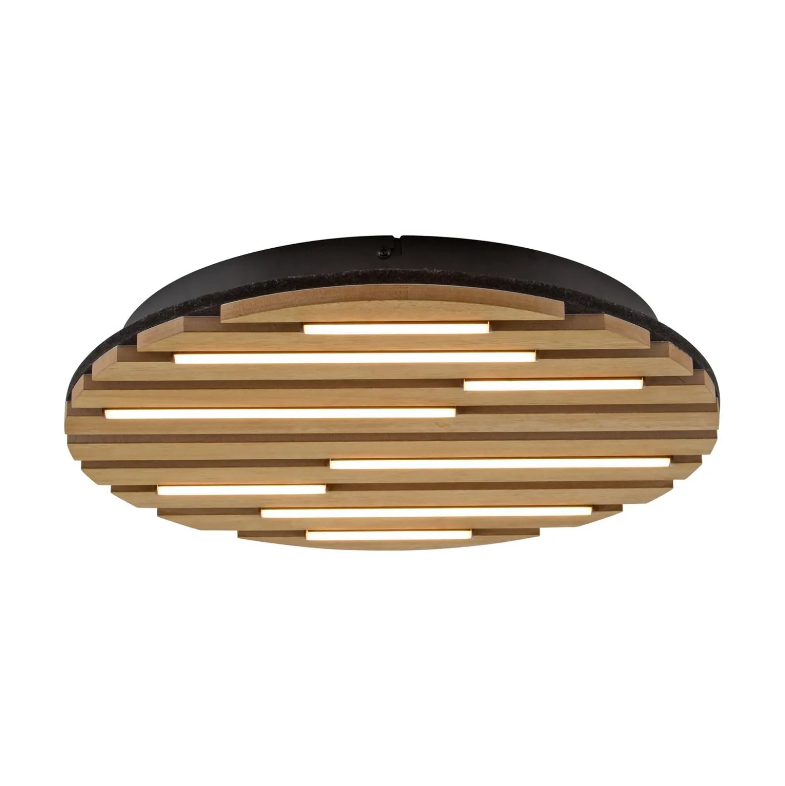 LED-Deckenleuchte Akustik, Ø 38 cm, Holz natur, Metall