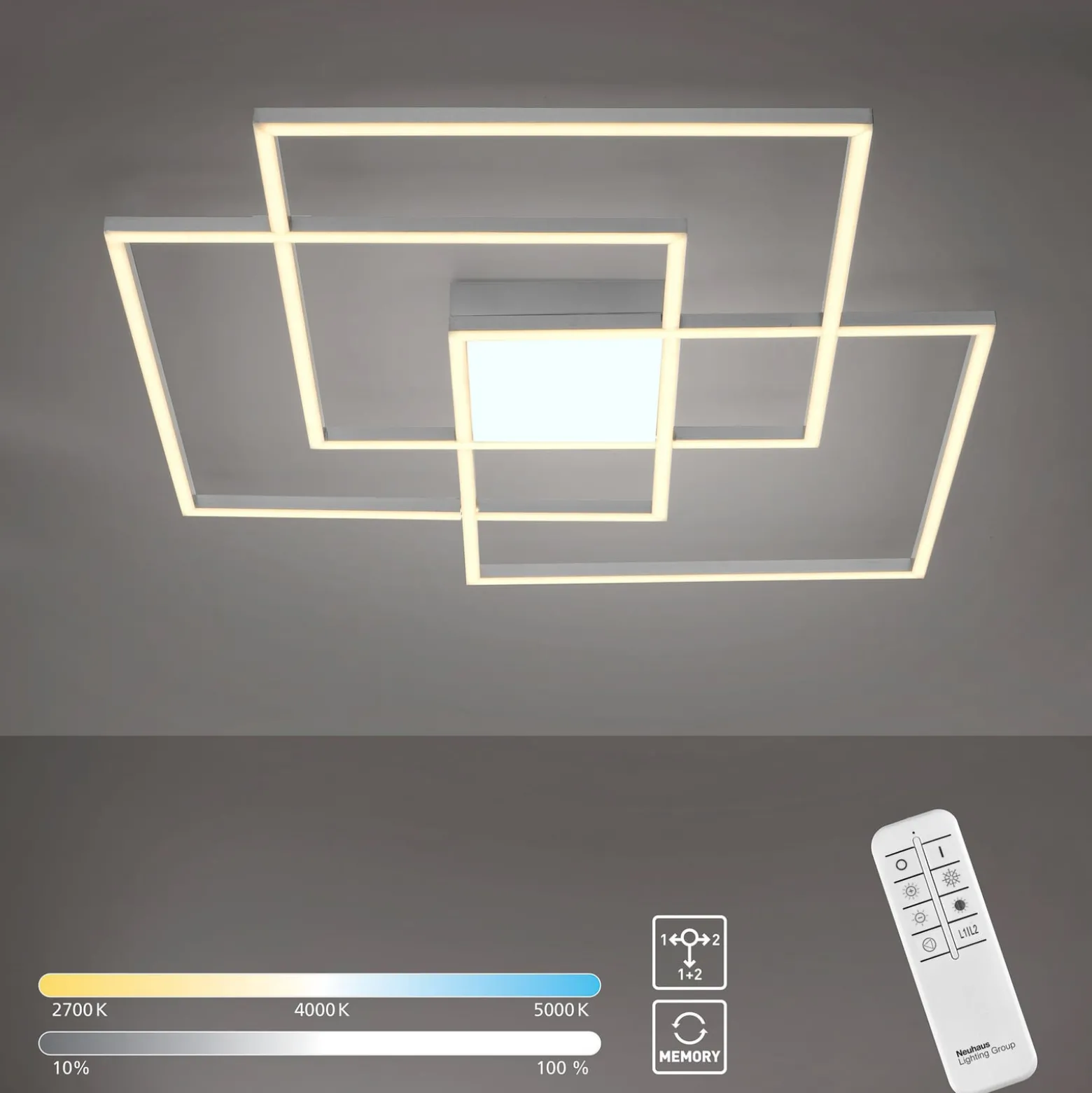 LED-Deckenleuchte Asmin, CCT, stahl, 75x75cm