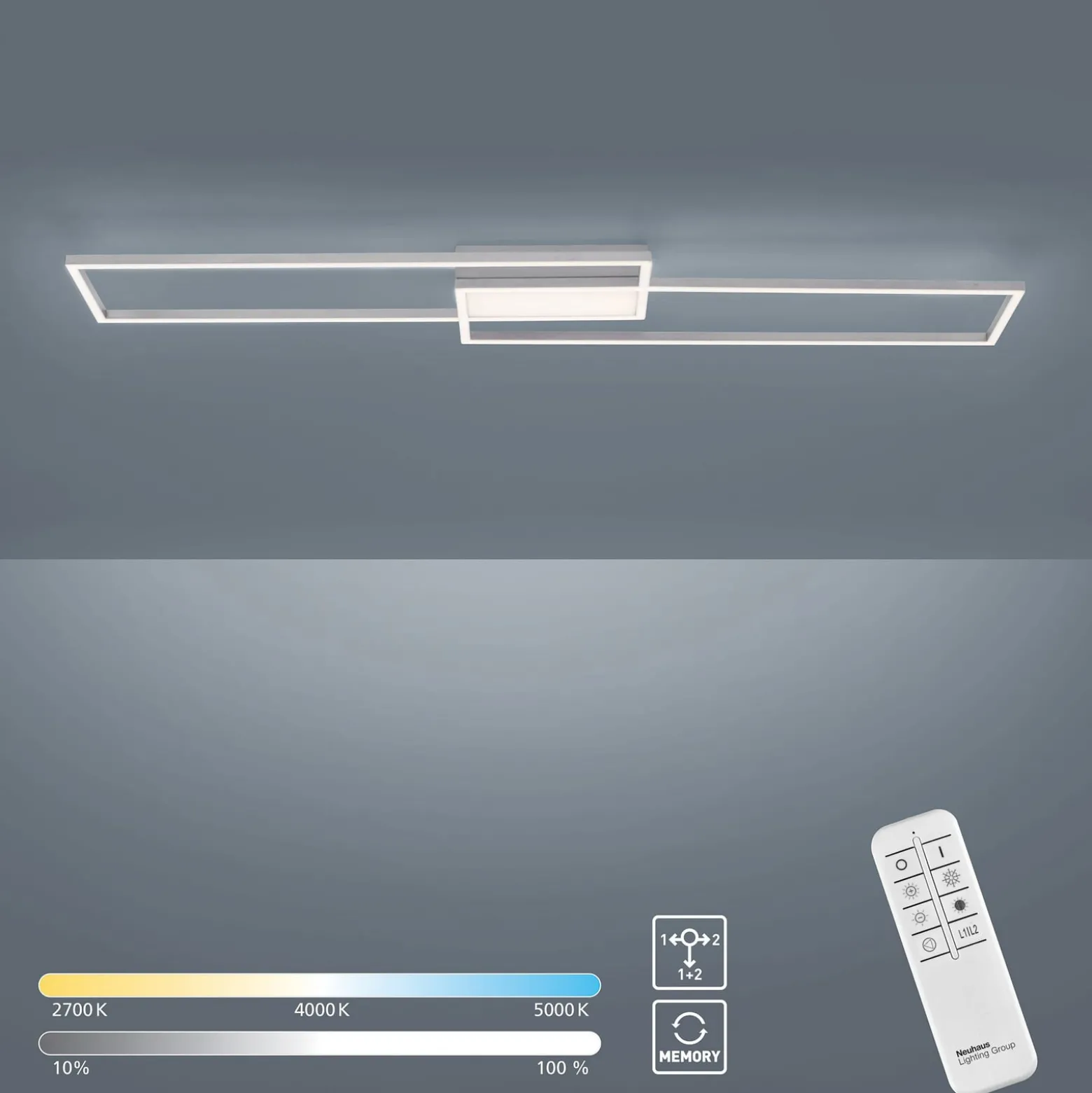 LED-Deckenleuchte Asmin, CCT, stahl, 109,5x25,7cm