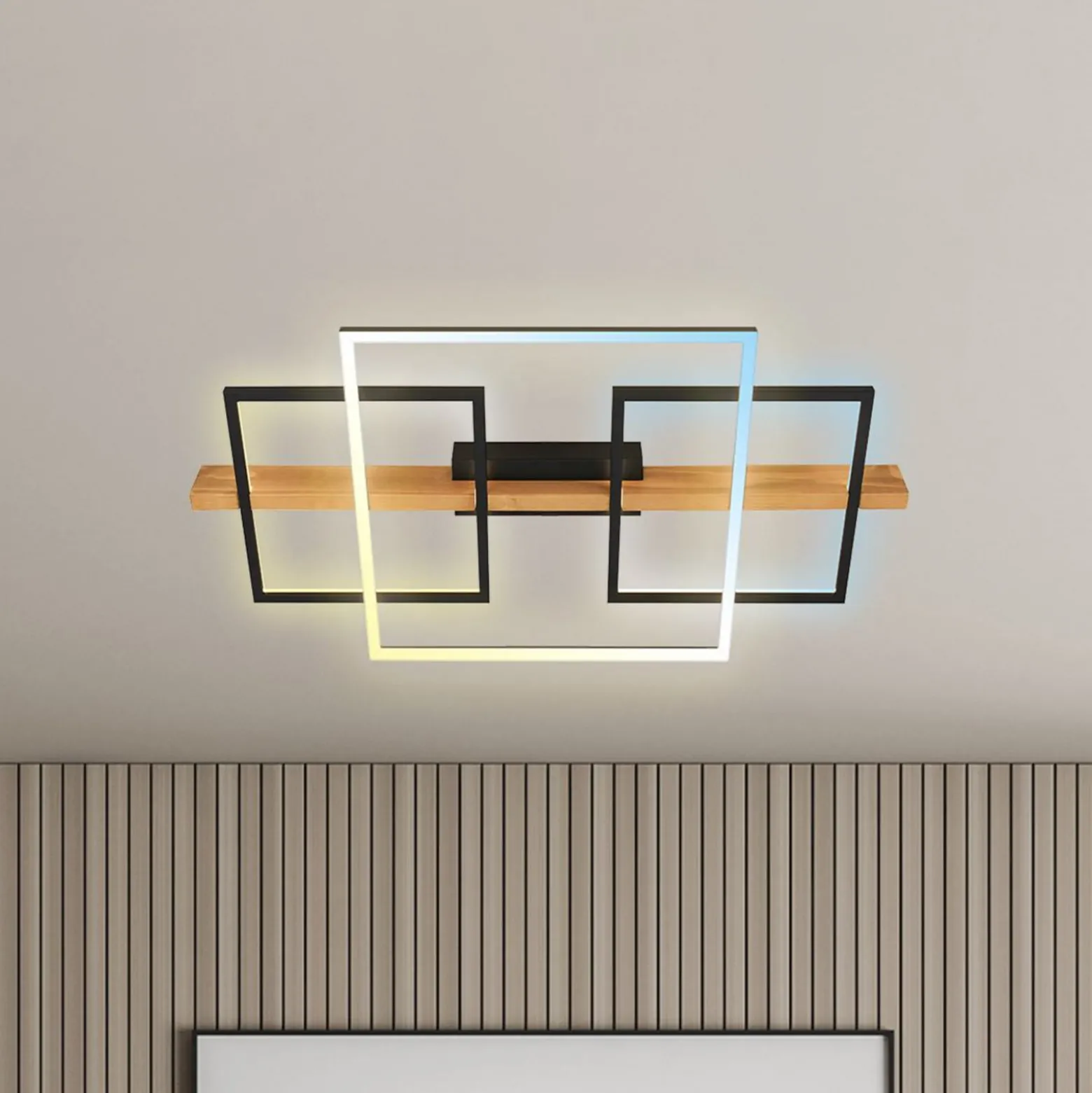 LED-Deckenleuchte Cadre, CCT, 75cm, schwarz, Holz