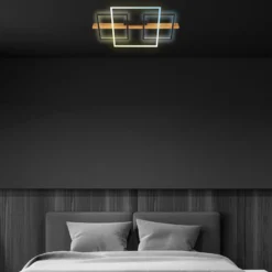 LED-Deckenleuchte Cadre, CCT, 75cm, schwarz, Holz