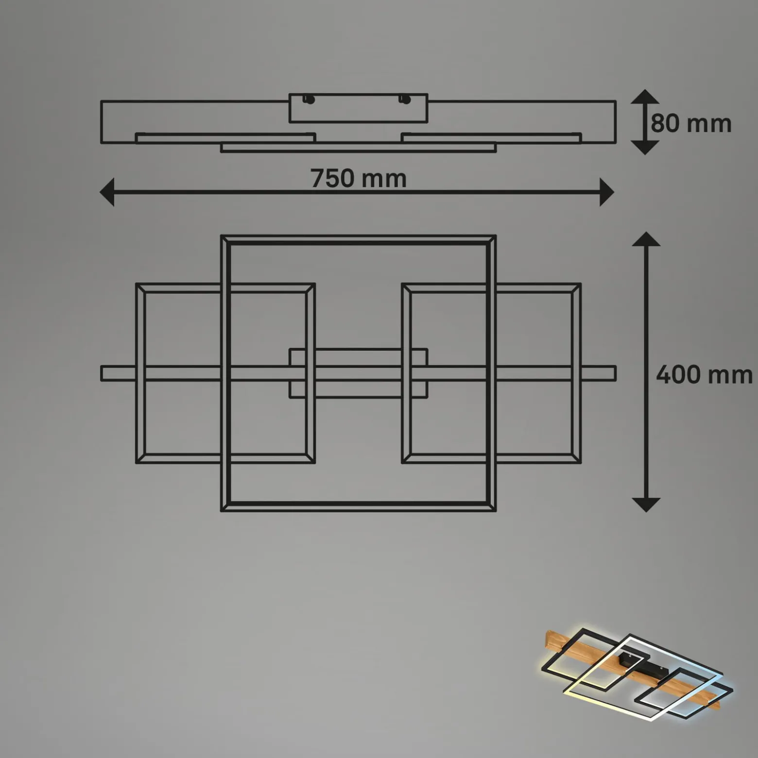 LED-Deckenleuchte Cadre, CCT, 75cm, schwarz, Holz