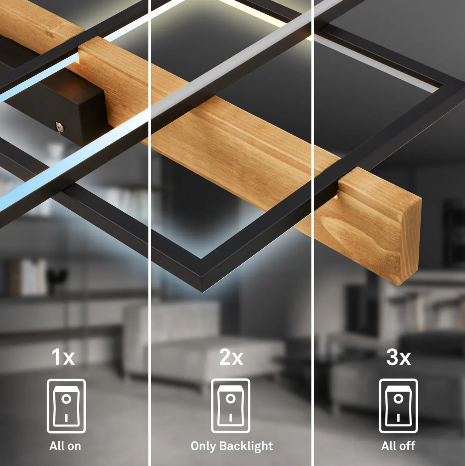 LED-Deckenleuchte Cadre, CCT, 75cm, schwarz, Holz
