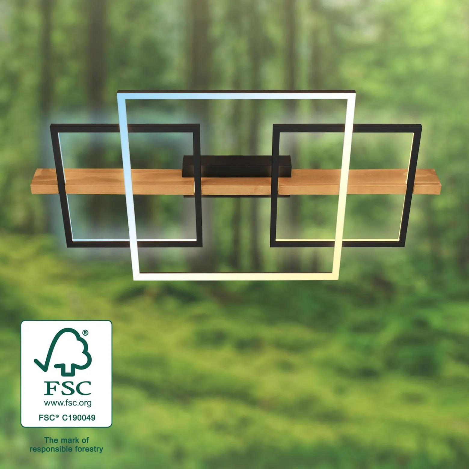LED-Deckenleuchte Cadre, CCT, 75cm, schwarz, Holz