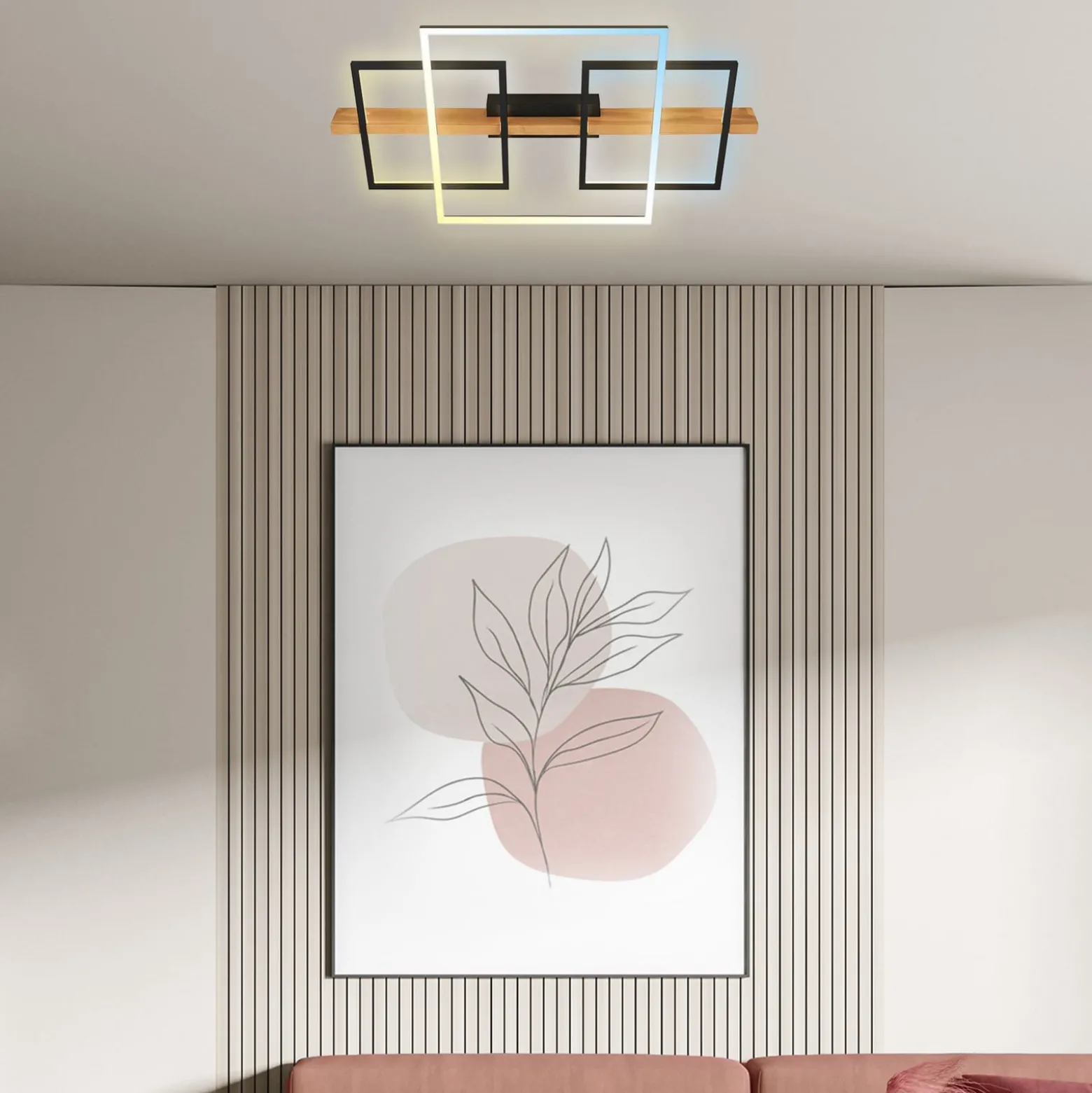 LED-Deckenleuchte Cadre, CCT, 75cm, schwarz, Holz