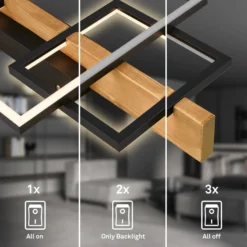 LED-Deckenleuchte Cadre, 3000K, 55cm, schwarz, Holz