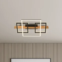 LED-Deckenleuchte Cadre, 3000K, 55cm, schwarz, Holz